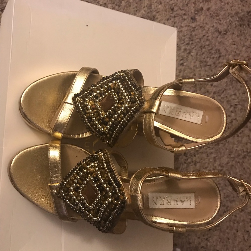 Ralph Lauren Mattie beaded platform wedge Gold - Picture 7 of 8